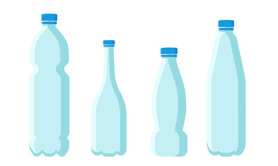 Plastic Bottles with Lid for Storing Liquids Like Drinking Water Vector Set