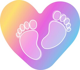 Print Hand-drawing silhouette background collection. Vector heart symbol, with footprint rainbow decoration. Element for design.