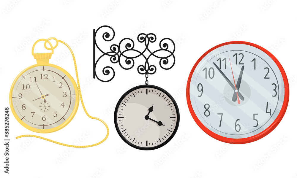 Poster different clocks as device for measuring and indicating time vector set
