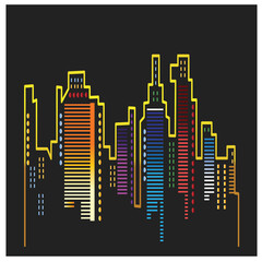 Obraz premium landscape illustration city building neon night design vector colorful background