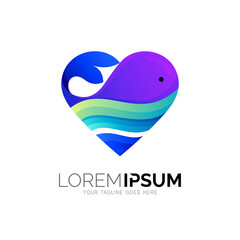 Whale logo and love design combination, Abstract colorful logo template