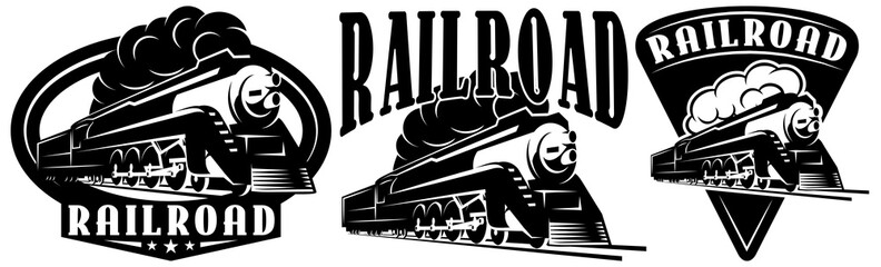 Retro locomotive. A set of templates for design. Monochrome vector illustration © 111chemodan111