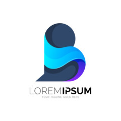 Blue wave logo design, letter b with wave water shape, B logo