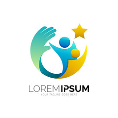 People care logo with circle design template, Family and star logos, Charity 