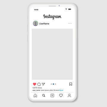 Social media network inspired by Instagram. Mobile app with photos and story tile template. User profile, news, notifications and post mock up. Vector illustration template.