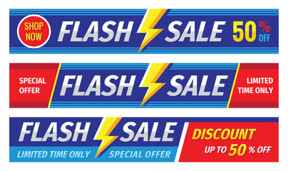 Obraz premium Flash sale banner set. Discount up to 50% off. Graphic concept layout. Vector illustration.