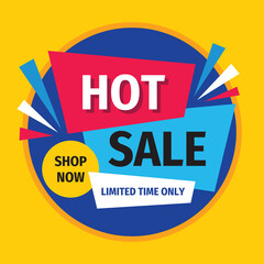 Hot sale promotion banner design. Discount poster. Limited time only. Shop now. Vector illustration. 