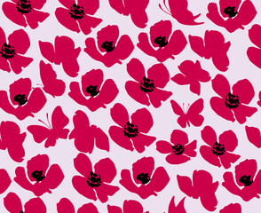 Florals and Butterfly Silhouettes Minimal Elegant Pattern Trendy Bright Colors Simple Perfect Pattern Seamless Design for Your Fabric Prints Wrapping Papers