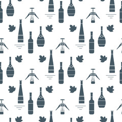 Vector pattern Alcohol drink Bottle Corkscrew