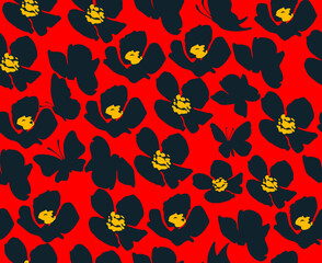 Obraz premium Florals and Butterfly Silhouettes Minimal Elegant Pattern Trendy Bright Colors Simple Perfect Pattern Seamless Design for Your Fabric Prints Wrapping Papers