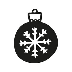 Obraz premium Christmas ball icon. Black silhouette. Ink sketch drawing. Vector flat graphic hand drawn illustration. The isolated object on a white background. Isolate.