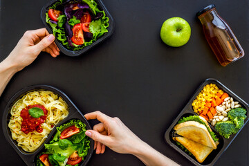 Restaurant food delivery, lunch boxes for daily nutrition, top view