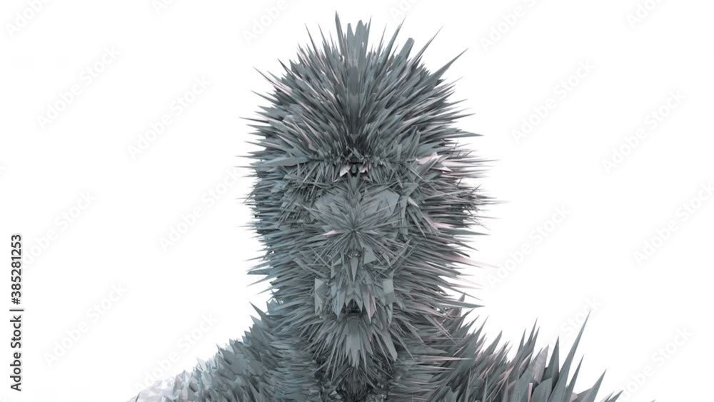 Poster computer generated human head transformation. spike noise is displaced from inside. 3d rendering abs
