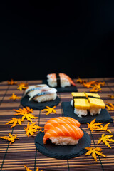 Fresh sushi, traditional Japanese food on the table
