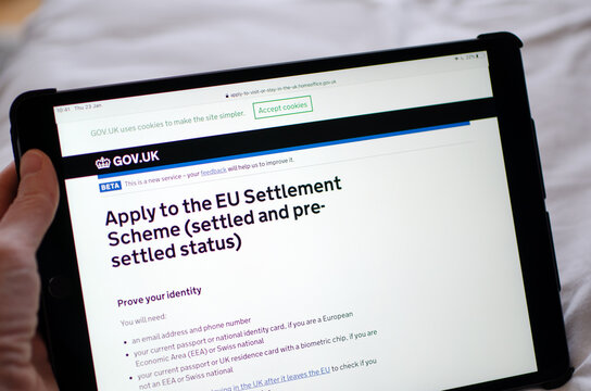 Gibraltar 23 January 2020: The Application Page On The Goverment Website Showing How To Apply For Settled Status In The UK