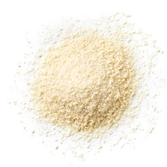 Heap of breadcrumbs isolated on white, from above