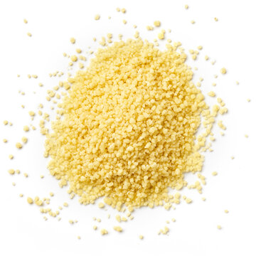 Heap of couscous isolated on white, from above