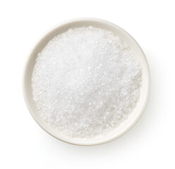 Bowl of citric acid isolated on white, from above