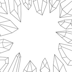 Trendy aesthetic black and white line art crystals in minimalist style