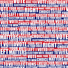 american elections vote seamless lettering pattern with democratic civil society slogans and appeal words. design for paper textile cards disposable tableware stickers