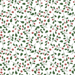 Hand-painted seamless pattern with forest lingonberry