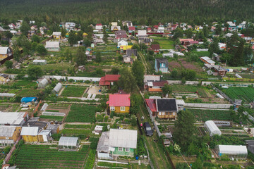 Aerial Townscape of Suburban Village Sosnoviy Bor located in Russia near the town Kandalaksha