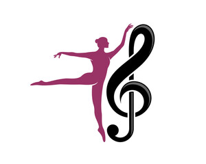 Obraz premium Woman ballet with musical symbol