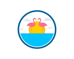 Circle shape with couple flamingo in the lake