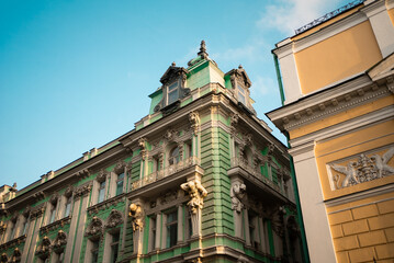 Autumn weather in Moscow in Zaryadye park, sights of Moscow and its churches before a beautiful sunset.enter of Moscow