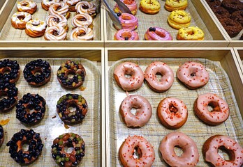 Colorful gourmet donuts in a pastry shop in Kyoto, Japan