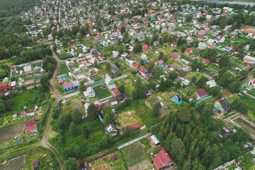 Aerial Townscape of Suburban Village Sosnoviy Bor located in Russia near the town Kandalaksha