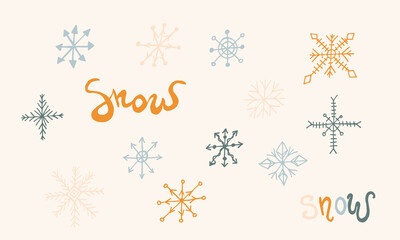 Snowflake simple doodle illusatration. Hand drawn snow element isolated on white background. Winter season, Christmas celebration