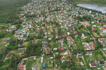 Aerial Townscape of Suburban Village Sosnoviy Bor located in Russia near the town Kandalaksha