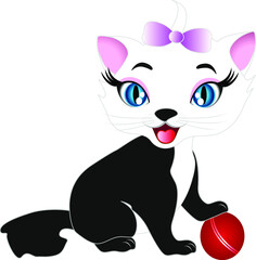 A kitten playing with a ball.