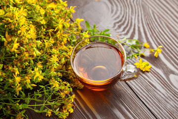 Hypericum perforatum plant flowers tea - medicinal herbs treatment