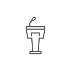 Obraz premium Podium with microphone vector icon symbol isolated on white background