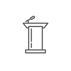 Podium with microphone vector icon symbol isolated on white background
