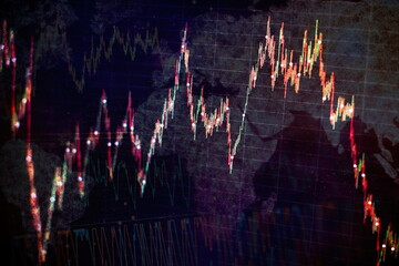 Data volume analysis and computer science industry. Stock market or forex trading graph and...
