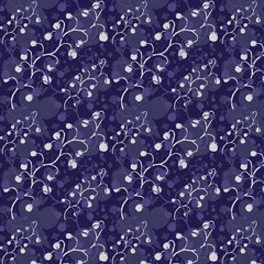 Berries pattern white on blue abstract flower pattern backdrop background 