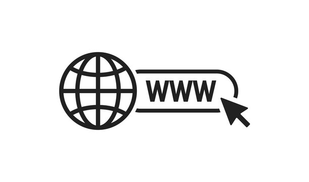WWW web icon. Globe and arow button site for page design. Vector