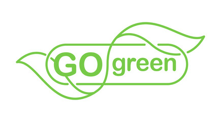 Go green message in thin line - eco-friendly motivation slogan in creative floral decoration - isolated vector badge