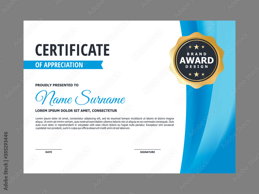 Poster abstract smooth certificate with blue dynamic element design, professional, modern, elegant certific
