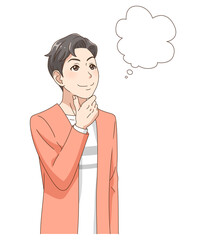 笑顔で想像する男性