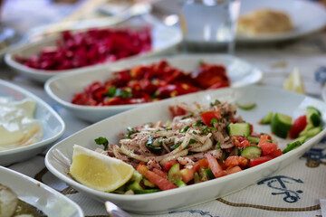 soft focus on mixed salad of vegetables