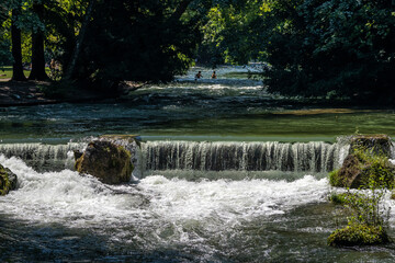 water of the isar in The English Garden, Munich, Germany.