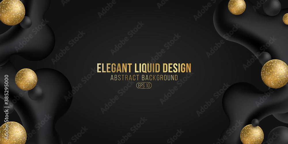 Poster abstract golden and black 3d glittering dynamic liquid shapes. elegant background for your design. v