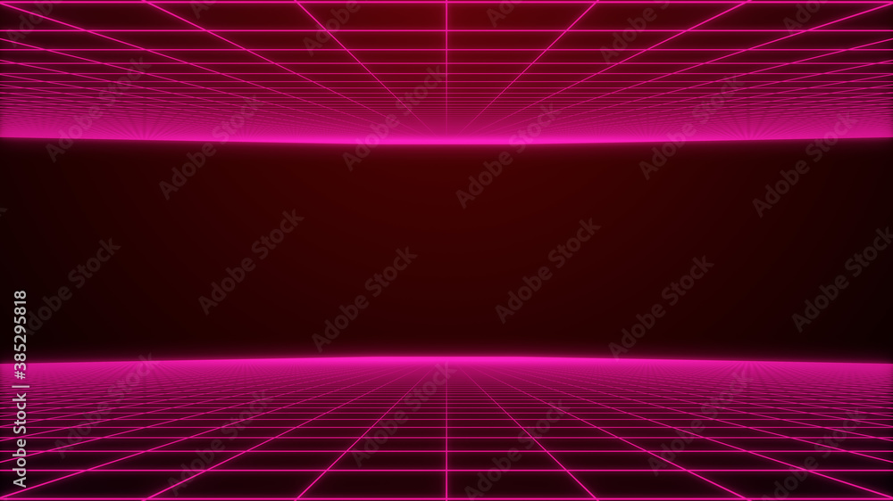 Poster red shiny retro glowing light perspective lines space background design