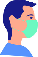 A man wearing a medical respiratory mask for his face. Protection against coronovirus, against air pollution in the city, against dust. Taking care of your health, the new reality