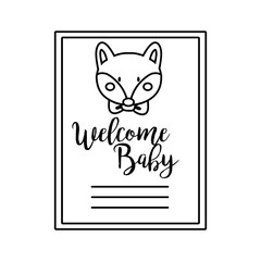 baby shower frame card with fox and welcome baby lettering line style