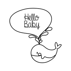 baby shower frame card with whale and hello baby line style © Gstudio